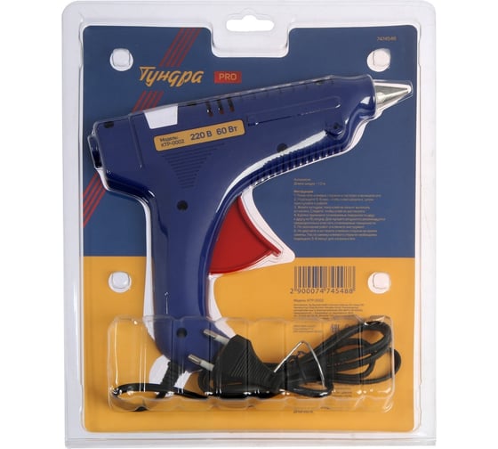 Изображение товара Клеевой пистолет ТУНДРА PRO 60 Вт, 220 В, выключатель, индикатор, антикапля, 1.2 м, 11 мм 7474548