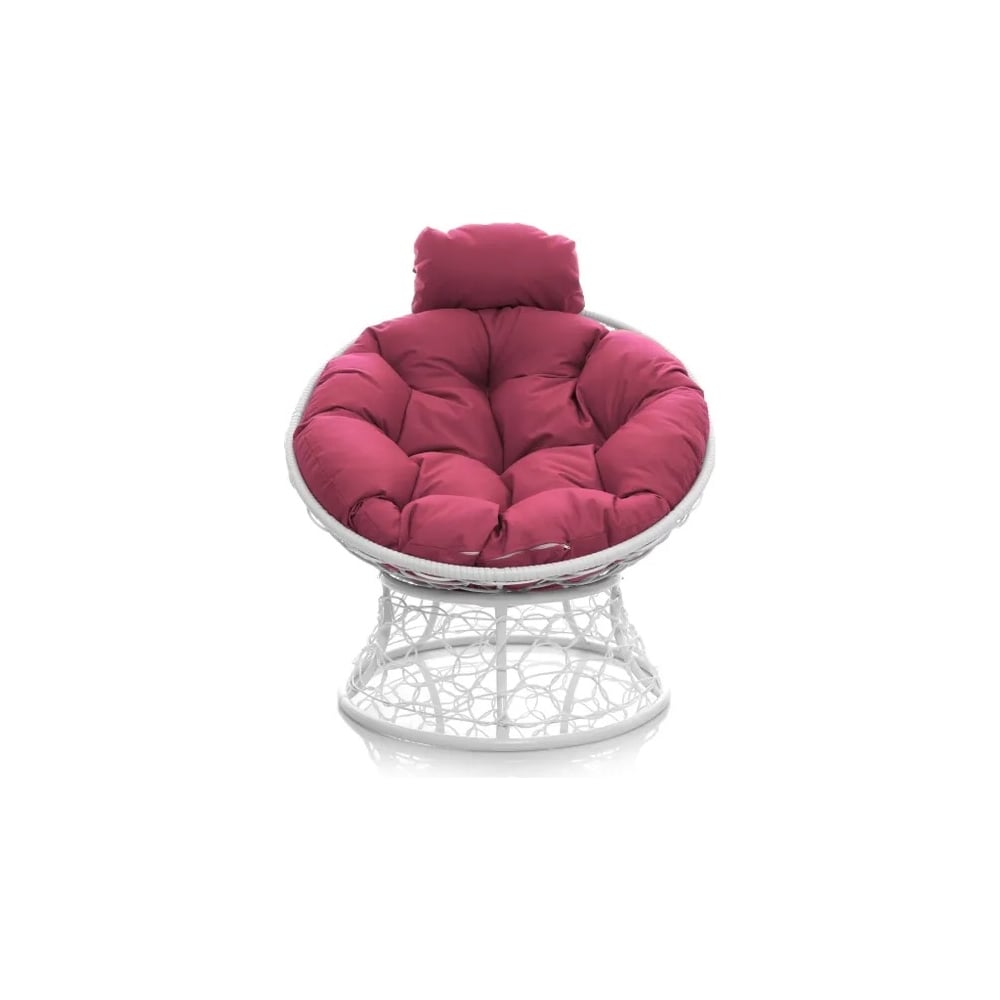 Изображение товара Кресло M-GROUP ПАПАСАН мини с ротангом белое, розовая подушка 12070108
