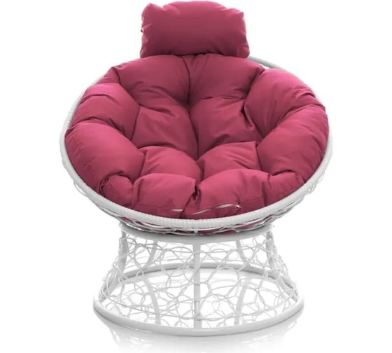 Изображение товара Кресло M-GROUP ПАПАСАН мини с ротангом белое, розовая подушка 12070108