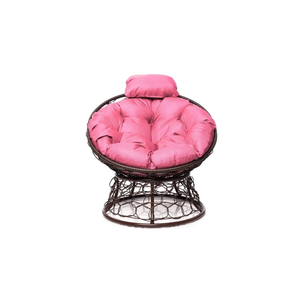 Изображение товара Кресло с ротангом M-GROUP ПАПАСАН мини коричневое с розовой подушкой
