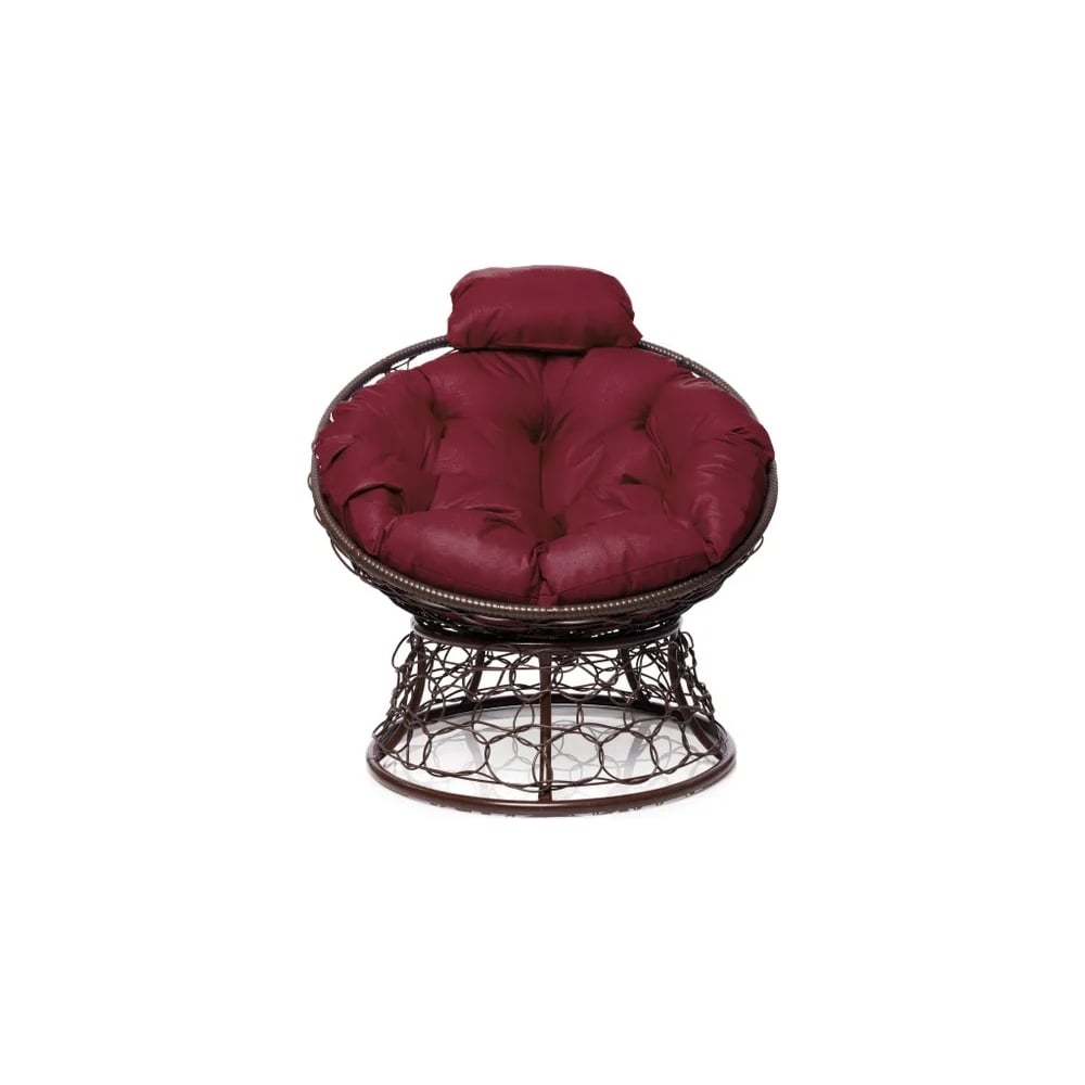 Изображение товара Кресло M-GROUP ПАПАСАН мини с ротангом коричневое и бордовой подушкой