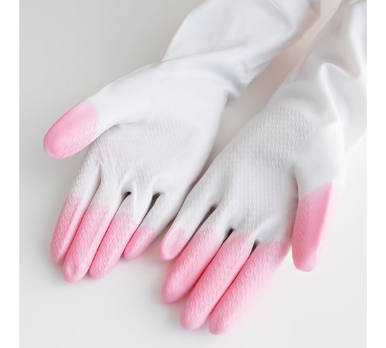 Изображение товара Хозяйственные, виниловые перчатки PATERRA COMFORT&CARE, усиленная зона пальцев, ПВХ, р. L, 402-929