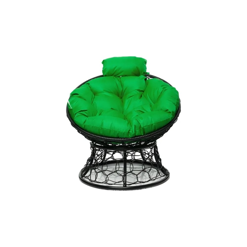 Изображение товара Кресло M-GROUP ПАПАСАН мини с ротангом черное и зелёной подушкой