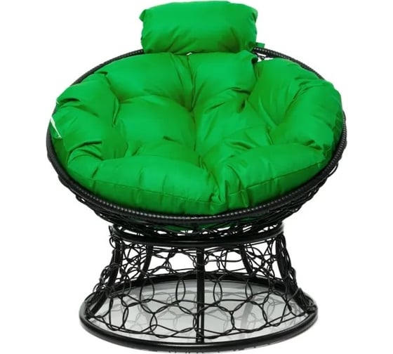 Изображение товара Кресло M-GROUP ПАПАСАН мини с ротангом чёрное, зелёная подушка 12070404