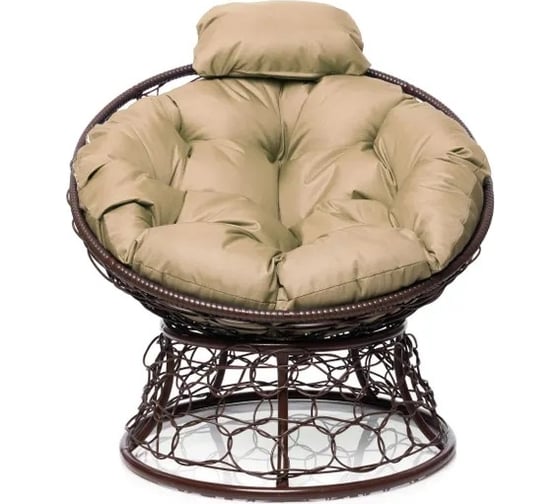 Изображение товара Кресло M-GROUP ПАПАСАН мини с ротангом коричневое, бежевая подушка 12070201