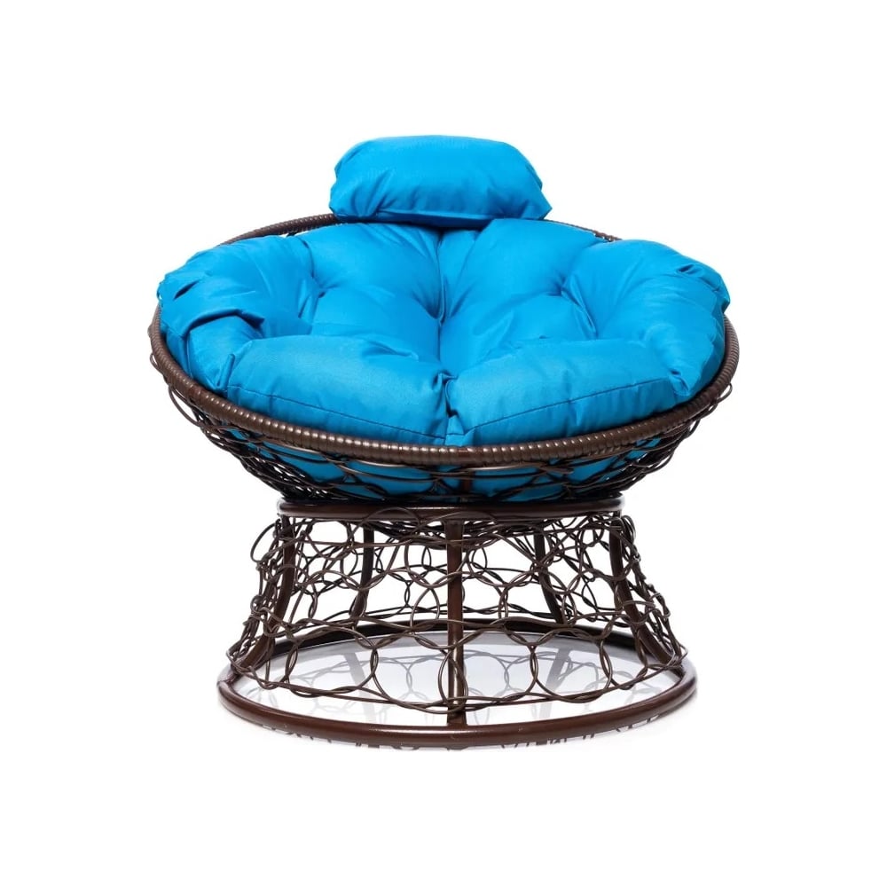 Изображение товара Кресло M-GROUP ПАПАСАН мини с ротангом коричневое голубая подушка