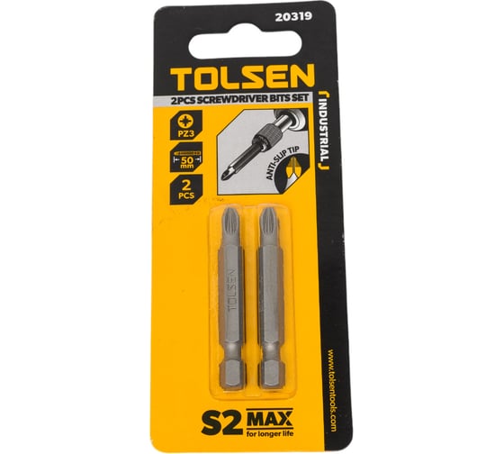 Изображение товара Набор вставок бит торцевых 1/4", Pozidriv, PZ3, 50 мм, 2 шт TOLSEN 20319