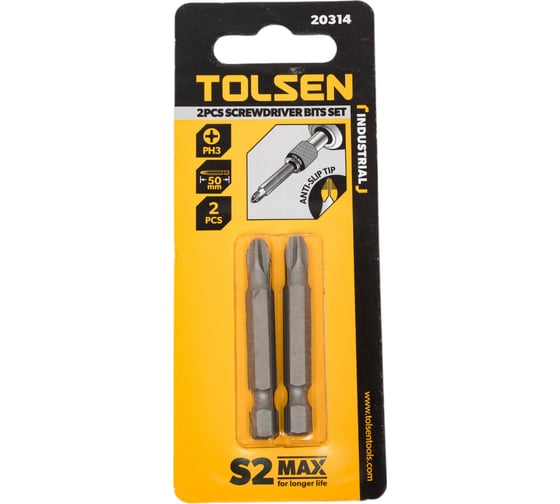 Изображение товара Набор вставок бит торцевых 1/4", Phillips, PH3, 50 мм, 2 шт TOLSEN 20314