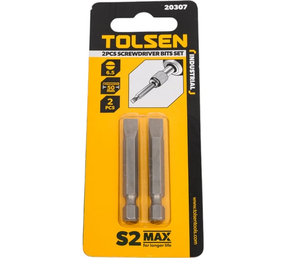 Изображение товара Набор вставок бит торцевых 1/4", Slotted, 6.5x1.2 мм, 50 мм, 2 шт TOLSEN 20307