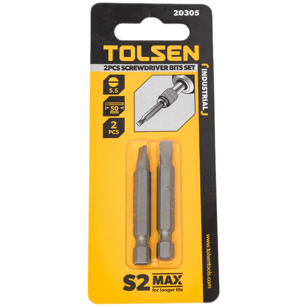 Изображение товара Набор вставок бит торцевых 1/4", Slotted, 5.5x0.8 мм, 50 мм, 2 шт TOLSEN 20305