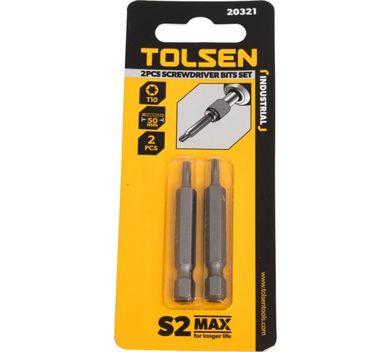 Изображение товара Набор вставок бит торцевых 1/4", Torx, T10, 50 мм, 2 шт TOLSEN 20321