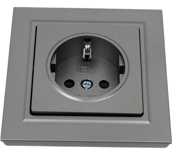Изображение товара Розетка IEK Brite с заземляющим контактом и шторками 16а в сборе рср14-1-0-брс сталь BR-R14-16-K46-F