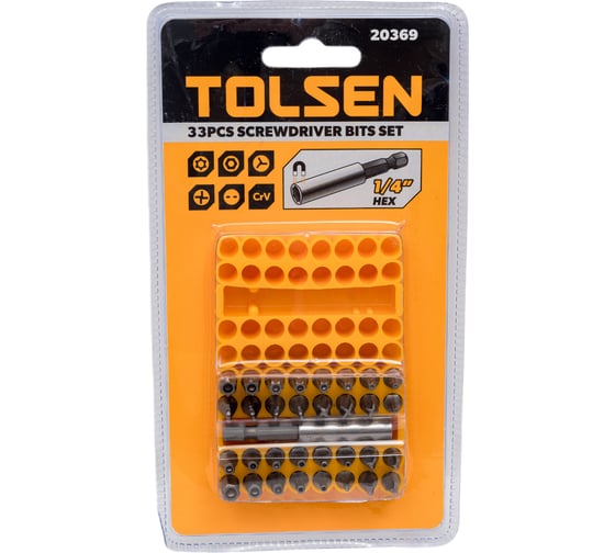 Изображение товара Набор вставок бит 1/4", Security hex, TorxTR, Spanner, Torg-Set, Tri-Wing, 33 предмета TOLSEN 20369