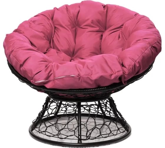 Изображение товара Кресло M-GROUP ПАПАСАН с ротангом чёрное, розовая подушка 12020408