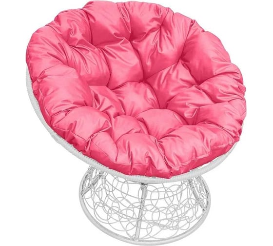 Изображение товара Кресло M-GROUP ПАПАСАН с ротангом белое, розовая подушка 12020108