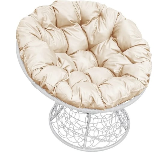 Изображение товара Кресло M-GROUP ПАПАСАН с ротангом белое, бежевая подушка 12020101