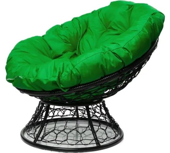 Изображение товара Кресло M-GROUP ПАПАСАН с ротангом чёрное, зелёная подушка 12020404