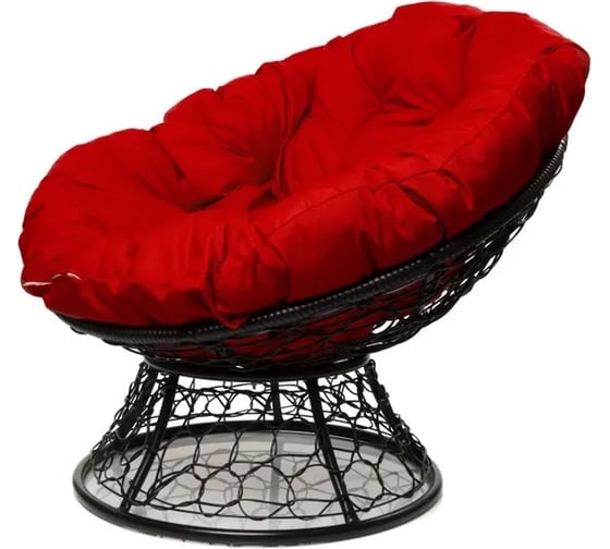 Изображение товара Кресло M-GROUP ПАПАСАН с ротангом чёрное, красная подушка 12020406
