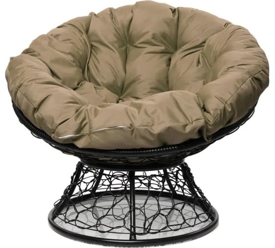 Изображение товара Кресло M-GROUP ПАПАСАН с ротангом чёрное, бежевая подушка 12020401