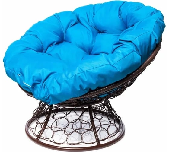 Изображение товара Кресло M-GROUP ПАПАСАН с ротангом коричневое, голубая подушка 12020203