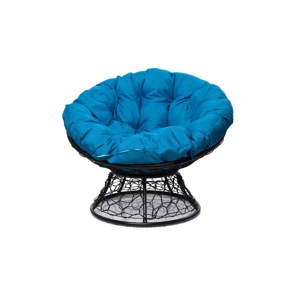 Изображение товара Кресло M-GROUP ПАПАСАН с ротангом чёрное, голубая подушка 12020403