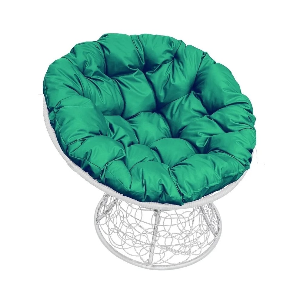 Изображение товара Кресло M-GROUP ПАПАСАН с ротангом белое зеленая подушка комфортное уличное кресло