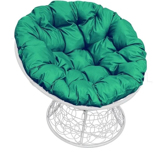 Изображение товара Кресло M-GROUP ПАПАСАН с ротангом белое, зелёная подушка 12020104