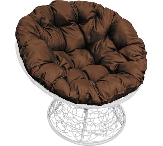 Изображение товара Кресло M-GROUP ПАПАСАН с ротангом белое, коричневая подушка 12020105