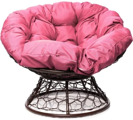 Изображение товара Кресло M-GROUP ПАПАСАН с ротангом коричневое, розовая подушка 12020208