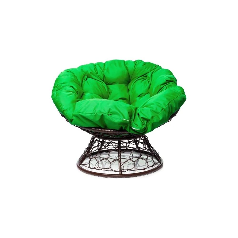 Изображение товара Кресло M-GROUP ПАПАСАН с ротангом коричневое и зелёной подушкой