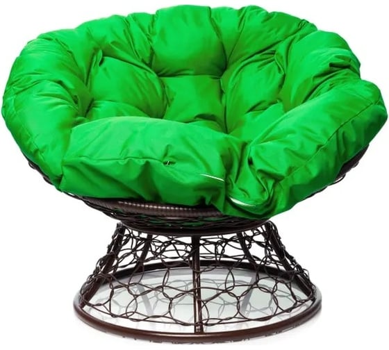 Изображение товара Кресло M-GROUP ПАПАСАН с ротангом коричневое, зелёная подушка 12020204