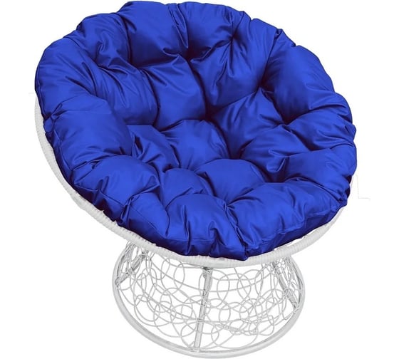 Изображение товара Кресло M-GROUP ПАПАСАН с ротангом белое, синяя подушка 12020110