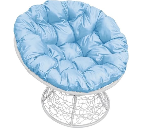 Изображение товара Кресло M-GROUP ПАПАСАН с ротангом белое, голубая подушка 12020103