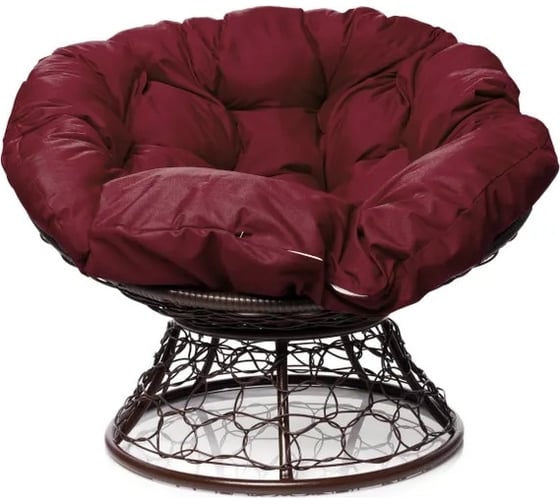 Изображение товара Кресло M-GROUP ПАПАСАН с ротангом коричневое, бордовая подушка 12020202