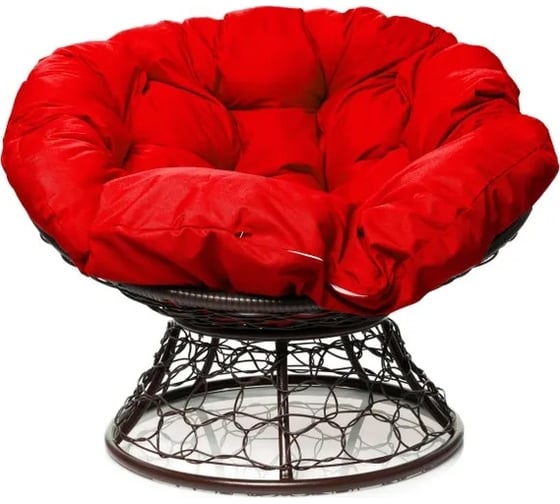 Изображение товара Кресло M-GROUP ПАПАСАН с ротангом коричневое, красная подушка 12020206