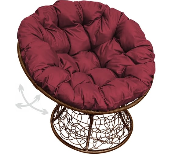 Изображение товара Кресло M-GROUP ПАПАСАН пружинка с ротангом коричневое, бордовая подушка 12050202