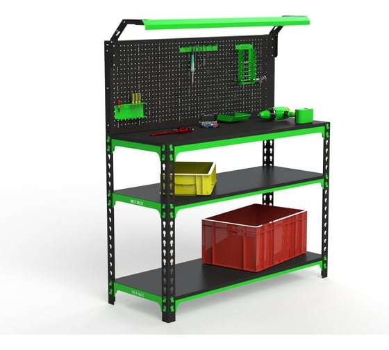 Изображение товара Верстак ООО Металекс серия SUN 950x1500x500 мм, 2 полки, перфопанель с комплектом освещения 111318