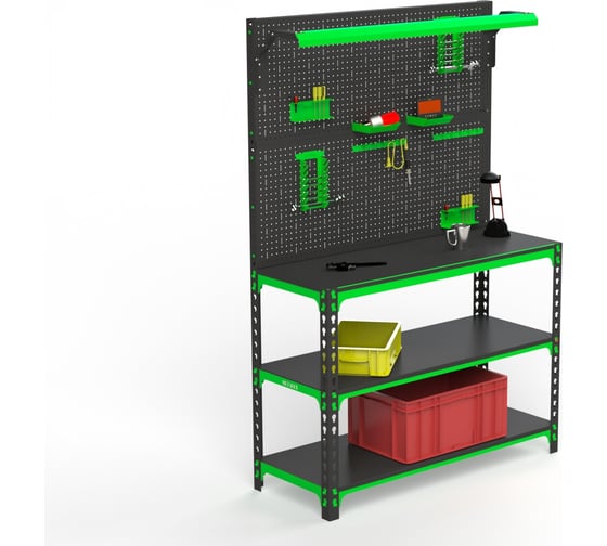 Изображение товара Верстак ООО Металекс серия SUN 950x1200x500 мм, 2 полки, двойная перфопанель с комплектом освещения 111288