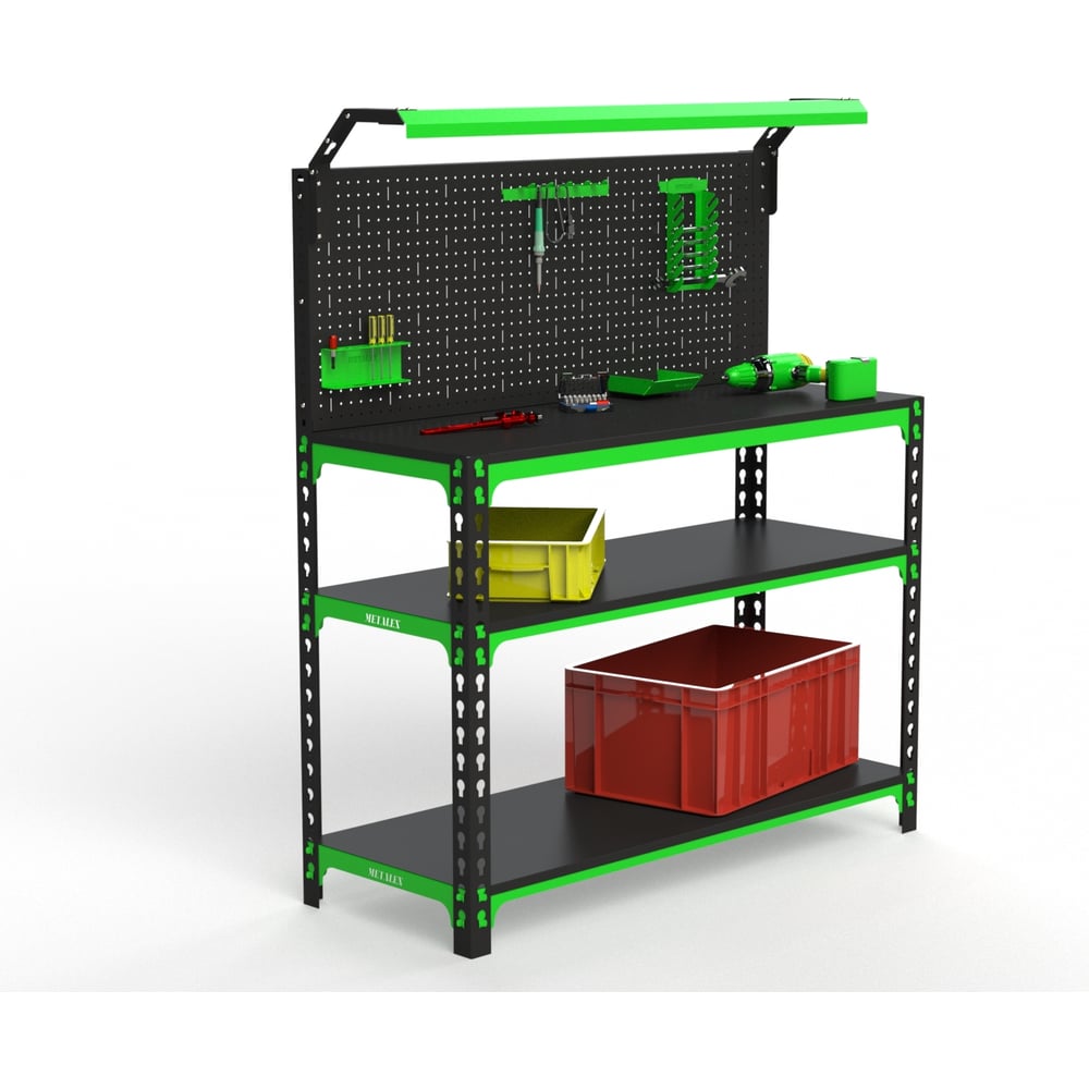 Изображение товара Верстак ООО Металекс серия SUN 950x1600x600 мм, 2 полки, перфопанель с освещением