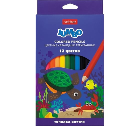 Изображение товара Карандаши Hatber утолщенный трехгранный корпус, 12 цв., JUMBO, с точилкой, 1 шт. 065505
