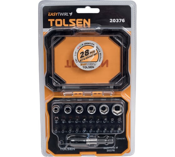 Изображение товара Набор вставок бит 1/4", PH, PZ, Hex, Torx, Slotted, TorxTR, 28 предметов TOLSEN 20376