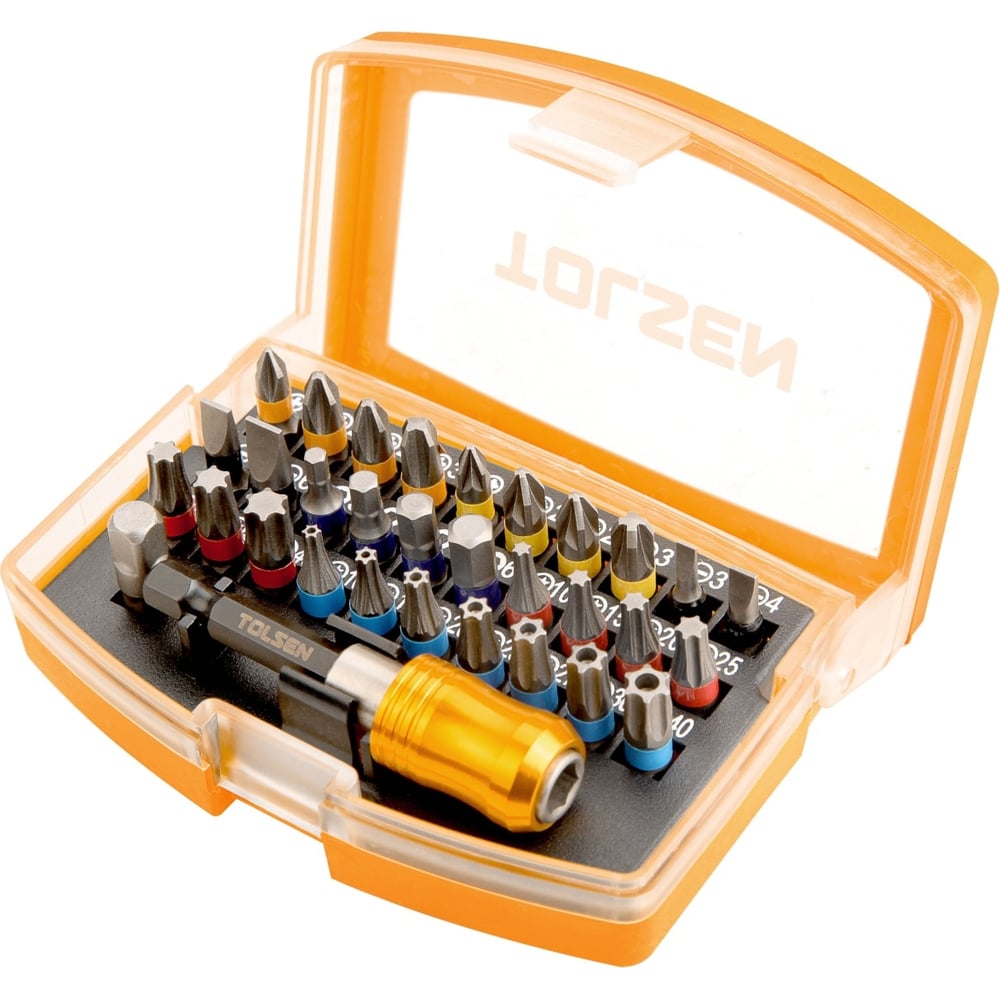 Изображение товара Набор вставок бит 1/4", PH, PZ, Hex, Torx, Slotted, TorxTR 32 предмета TOLSEN 20370