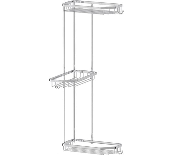 Изображение товара Угловая трехъярусная полочка-решетка с крючками FBS 20/20/20 cm хром RYN 014