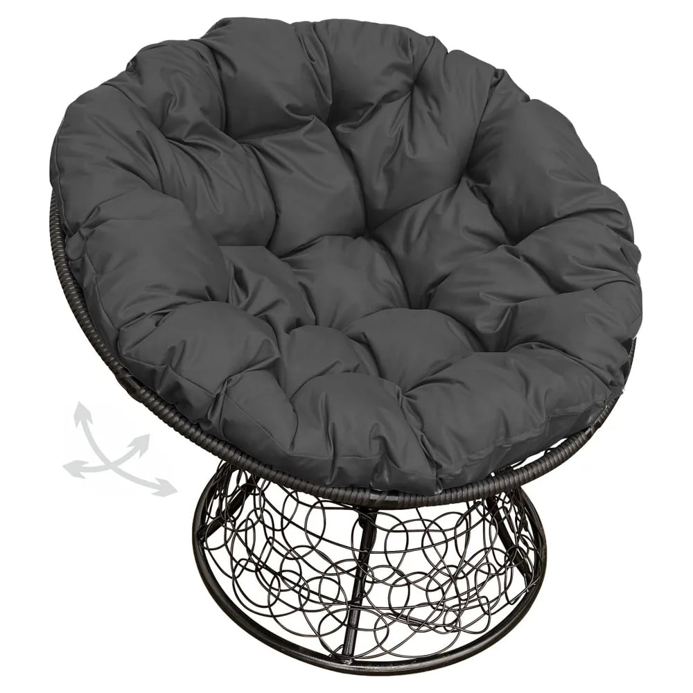 Изображение товара Кресло M-GROUP ПАПАСАН пружинка с ротангом черное и серая подушка