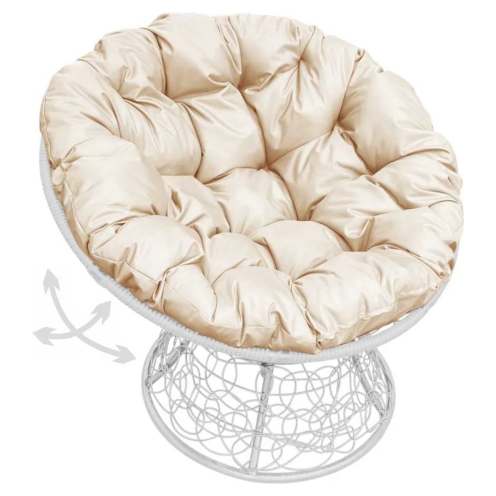 Изображение товара Кресло М-GROUP ПАПАСАН с пружинкой и ротангом белое и бежевое