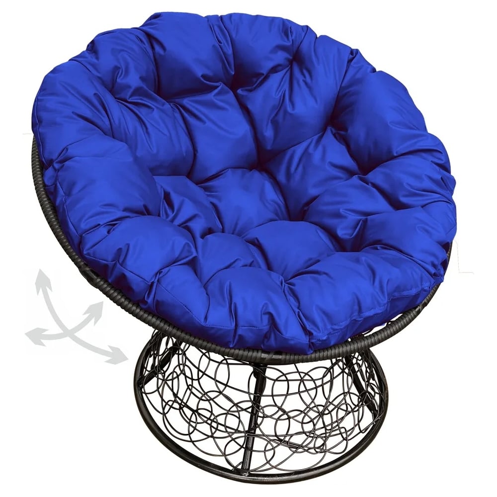 Изображение товара Кресло M-GROUP ПАПАСАН с пружинкой ротанг черное синяя подушка