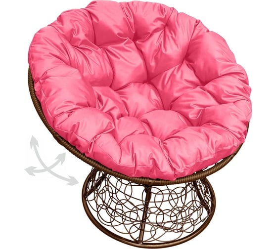 Изображение товара Кресло M-GROUP ПАПАСАН пружинка с ротангом коричневое, розовая подушка 12050208