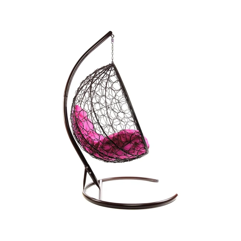 Изображение товара Подвесное кресло КАПЛЯ с ротангом и подушкой коричневое розовая в комплекте