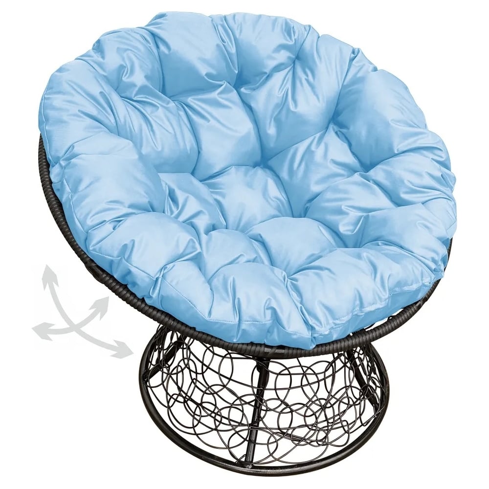 Изображение товара Кресло M-GROUP ПАПАСАН с пружинкой и ротангом чёрное голубая подушка