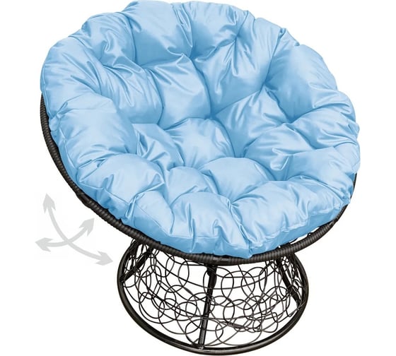Изображение товара Кресло M-GROUP ПАПАСАН пружинка с ротангом чёрное, голубая подушка 12050403